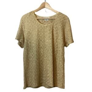 Vintage! Helene St Marie Gold Bubble Popcorn Short Sleeve Tunic Shirt Blouse Top